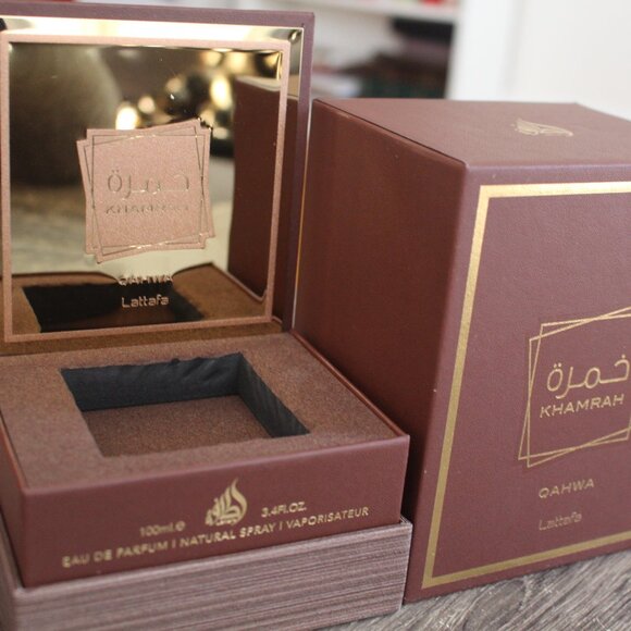 Lattafa Khamrah Quahwa perfume box - Picture 2 of 5